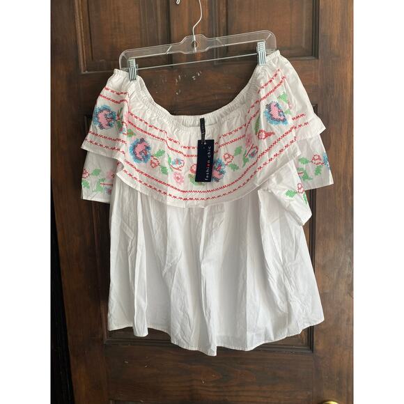 Fashion Chic Off Shoulder White Embroidered Top NWT Large - Picture 4 of 9